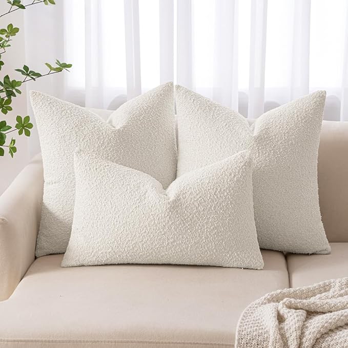 MIULEE Textured Boucle Throw Pillow Cover White Accent Solid Lumbar Christmas Pillow Case Decorative Soft Pack of 1 Couch Cushion Chair Sofa Bedroom Livingroom Home Decor,12x20 Inch