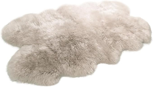 Woolous Sheepskin Rug 4x6 ft - Large Genuine New Zealand Lambskin Wool Quad Pelt Sheep Skin Fur Throw Area Rug for Nursery, Bedroom, and Living Room Decor (Linen)