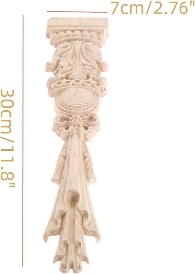 MUXSAM Wood Carved Appliques Onlays, 2-Pack Unpainted Carving Decals Mouldings Trim for Window Door Frame Rome Column Wall Mantel Dresser Fire Stove Surround Decor, 30x7cm/11.81"x2.76"