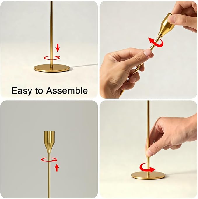 Solid Taper Candle Holders Set of 6, Vintage Brass Long Skinny Candlestick (Heights: 9/11/13 Inch), Heavy Iron Anti-Slip Base for Fireplace Mantle Table Centerpiece Wedding Decor