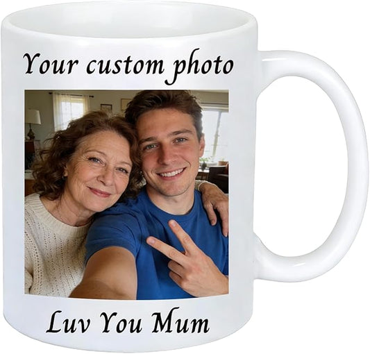 Personalized Coffee Mug for Mom, Custom Mug with Photo Text Logo, Ceramic Coffee Mugs for Mothers Day Gifts, Birthday Gifts for Mom Grandma, Personalized Gifts for Women 11oz (White)