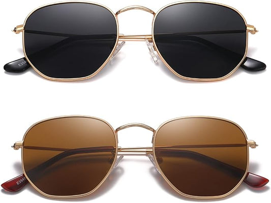 MEETSUN Polarized Hexagon Sunglasses for Women Men Polygon Square Sun Glasses UV400 Protection Metal Frame