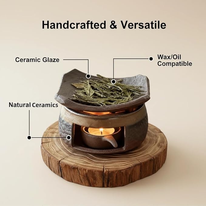 Ceramic Aromatherapy Stove Essential Oil Burner, Cedar and Zen Inspired Smudge Pot Oil Burner for Home Fragrance, Handmade Wax Melt Warmer, Meditation & Relaxation Décor, (2)