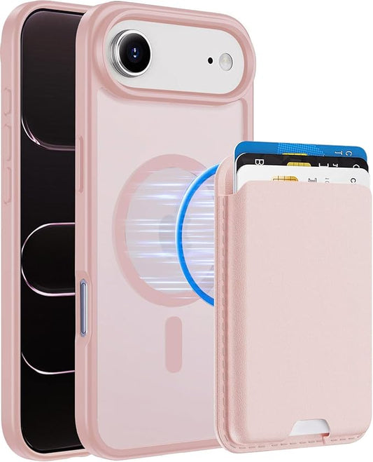 Ntwinro Magnetic for iPhone Air Case (Compatible with MagSafe) with Detachable Wallet & Card Holder for 3 Cards [RFID Blocking] Military Grade Protective Slim Phone Cover for 17 Air 2025, Pink