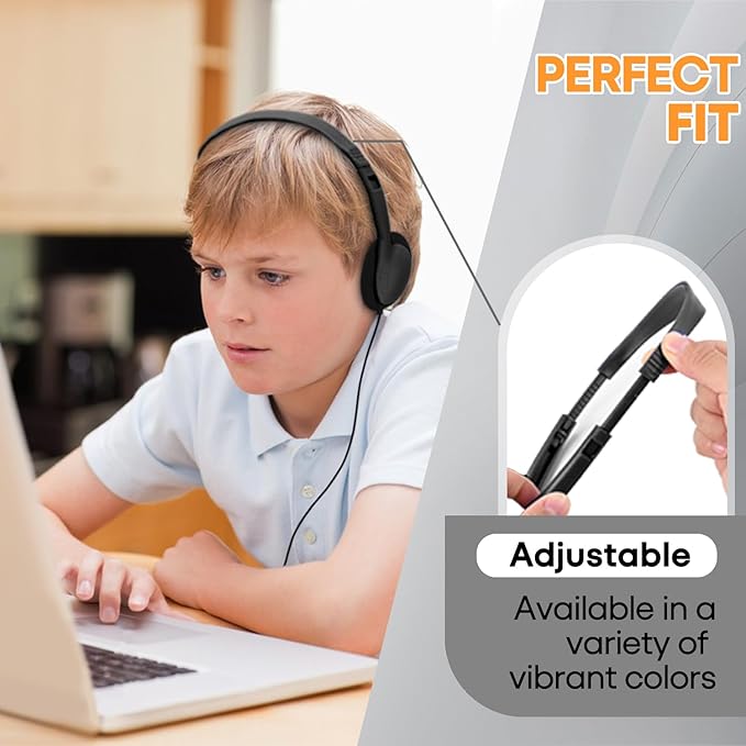 Kids Headphones Bulk 25 Pack for School Classroom K-12, Wholesale Wired Adjustable Headsets for Students Teens Children Gift and Adult (HY857,25 Black)