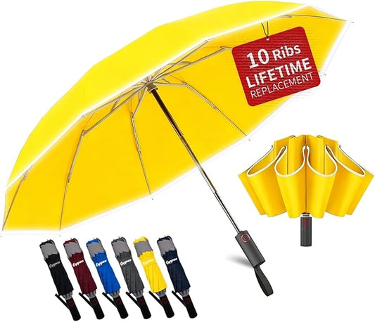 Rappeo 4-in-1 Inverted Travel Umbrella Compact, Automatic Large Umbrellas for Rain & Sun, Portable Windproof Umbrella for Backpack, Reverse Folding Umbrella for UV with Reflective Strips,Lightweight