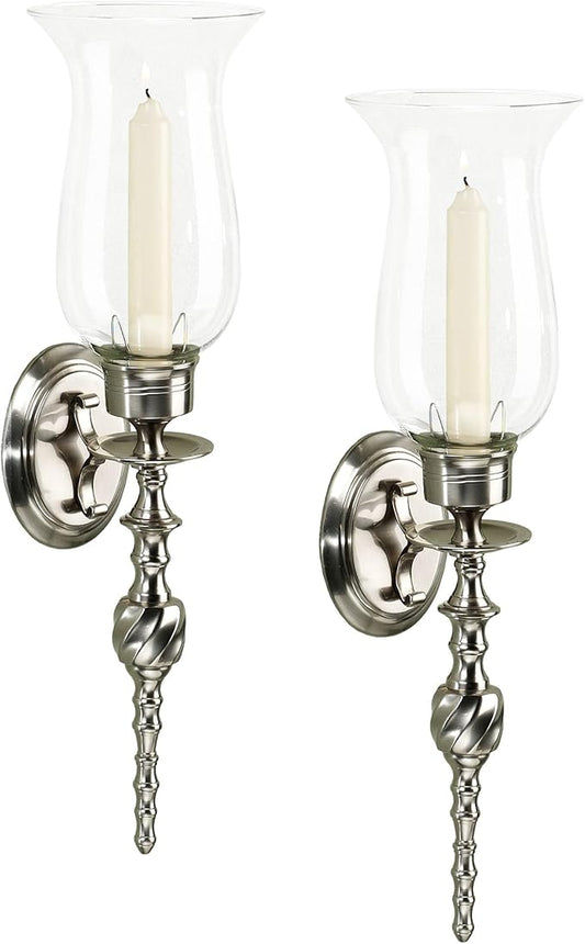Touch of Class Solid Brass Daria Swirl Sconce Pair - Small Set of 2 - Hurricane Wall Candle Holders for Bedroom, Bathroom, Living Room, Foyer, Entryway