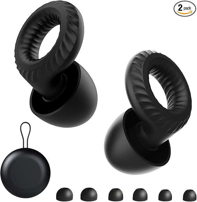Ear Plugs for Sleeping,30db Noise Reducing Earplugs with 8 Eartips and Carry Case,Reusable earplugs for Sleep,Focus,Snoring,Shooting,Motorcycle,Airplanes,Musicians. (Black, L-M-S-XS)