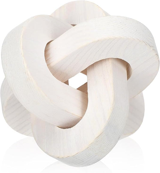 Yalikop 3 Link Wood Knot Decor - Hand Carved Coffee Table Decoration, Boho Chain Link Decor, Modern Shelf, Rustic Objects for Home Living Room Bedroom(Classic,White)