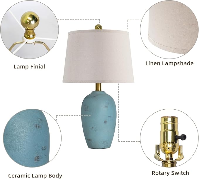 21'' Set of 2 Farmhouse Ceramic Lamps for Bedroom, Traditional Nightstand Bedside Desk Table Lamp for Living Room Office Dorm, 2 Bulbs Included