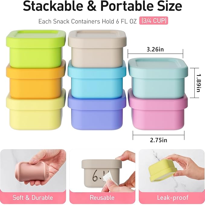Dobyusf 8-Piece Pure Silicone Food Container Set - Stackable 100ml Storage Boxes, Microwave & Dishwasher Safe, Temperature Resistant (-40°C to 230°C), BPA-Free Food Storage for Salads, Dips, Snacks