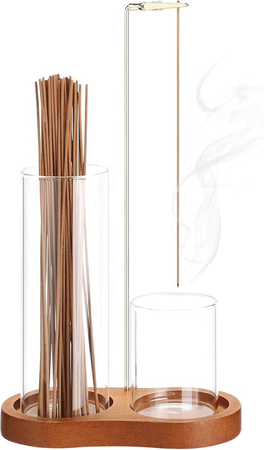 2 in 1 Incense Holder for Sticks, Incense Burner Holder with Glass Ash Storage and Incense Sticks Organizer, Insence-Stick Holder for Yoga Spa Meditation Home Decor