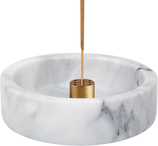Marble Incense Holder - Handmade Burner with 9 Holes, Suitable for Meditation, Smudging and Decoration (White)