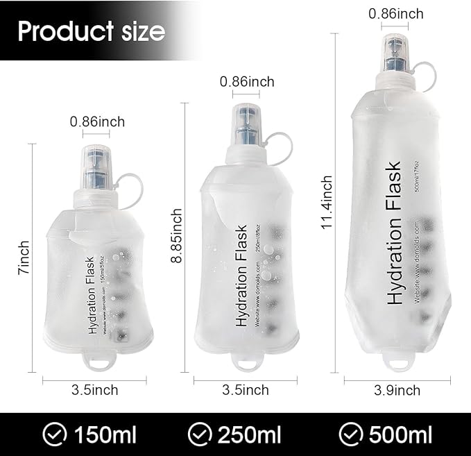 WILDREEDS 500ml Soft Flask, TPU Collapsible Soft Water Bottle for Hydration Pack, Running Vest, Folding Water Bottle for Hiking Cycling Climbing-2Pcs, White