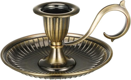 DECHOUS Taper Candle Holder Vintage: Antique Brass Candlestick Holder with Handle - Hand Held Bronze Chamberstick Candleholder for Home Table Centerpiece Wedding Party