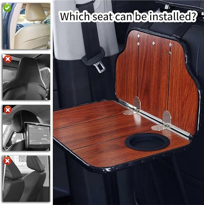Folding Wood Car Back Seat Food Tray Table, Multi-Functional Car Seat desk for Eating, Working, Writing, Traveling(Dark brown)