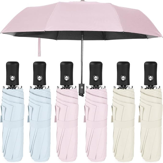 Jexine 6 Pcs Travel Compact Umbrella Automatic Open Close Windproof Small Light Backpack Purse Car Portable Collapsible Umbrella for Rain, Men Women