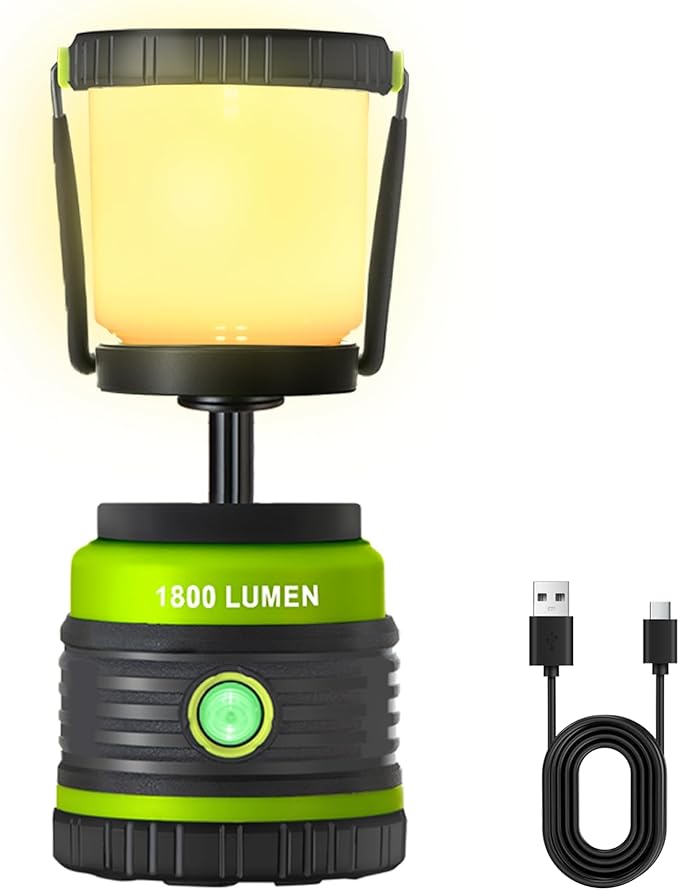 LED Camping Lantern 1800LM Battery Powered Lantern,Waterproof Tent Light with 4 Light Modes, Camping Essentials, Portable Lantern Flashlight for Camping, Emergency Light, Power Outages, Hurricane