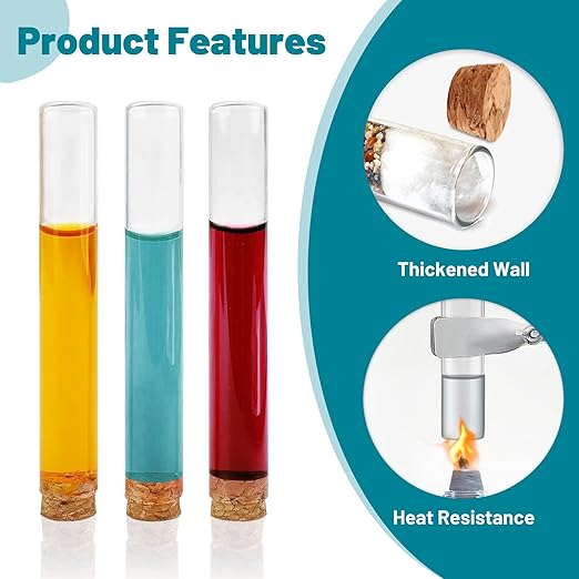 6pcs 60ml Glass Test Tube with Cork Stopper, 25x180mm Storage Tube with Cap, 6 Holes Acrylic Rack, Plant Propagation Vase, Tube Set for Scientific Experiments Lab Candy Liquid Party Decor