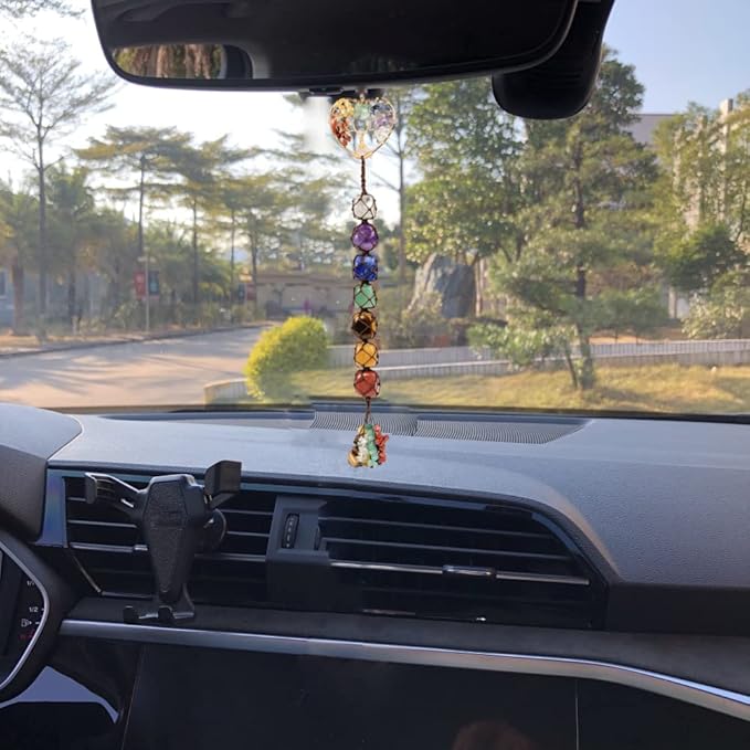 Handmade Crystal Window Car Hanging Ornaments 7 Chakra Home Decoration Feng Shui Ornament Yoga Meditation Car Decoration Tumbled Palm Stones Christmas Decorations Ornaments (Style 5)