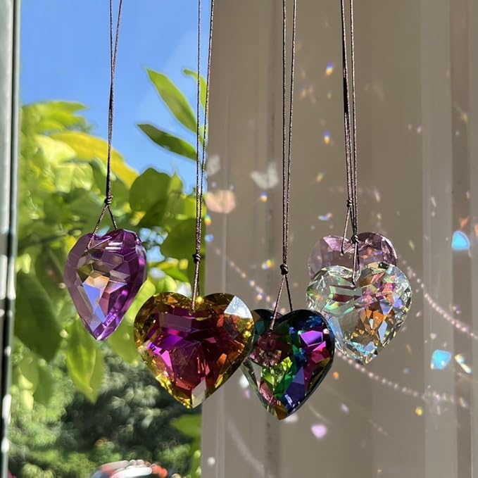 Colorful Heart Crystals Suncatcher Hanging Sun Catcher with Chain Pendant Ornament for Window Home Garden Christmas Day Party Wedding Decoration (Green)