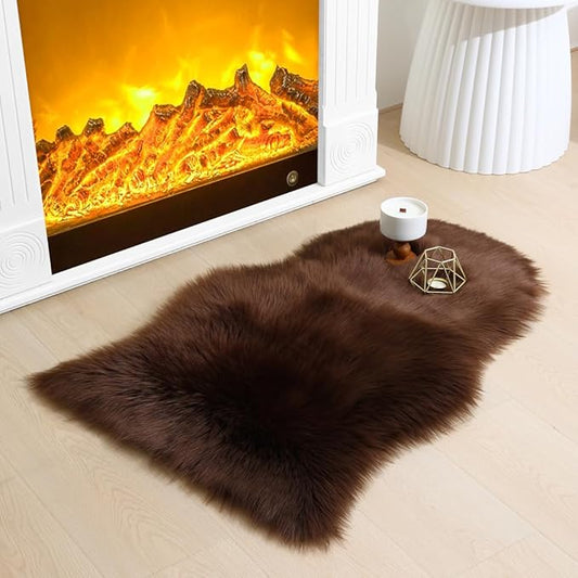 Faux Fur Small Rug 2 x 3 ft Coffee Shaggy Sheepskin Machine Washable Fuzzy Area Rug Super Soft Fluffy Plush Carpet for Bedroom Living Room Floor Nursery Kids Room Bedside Rug