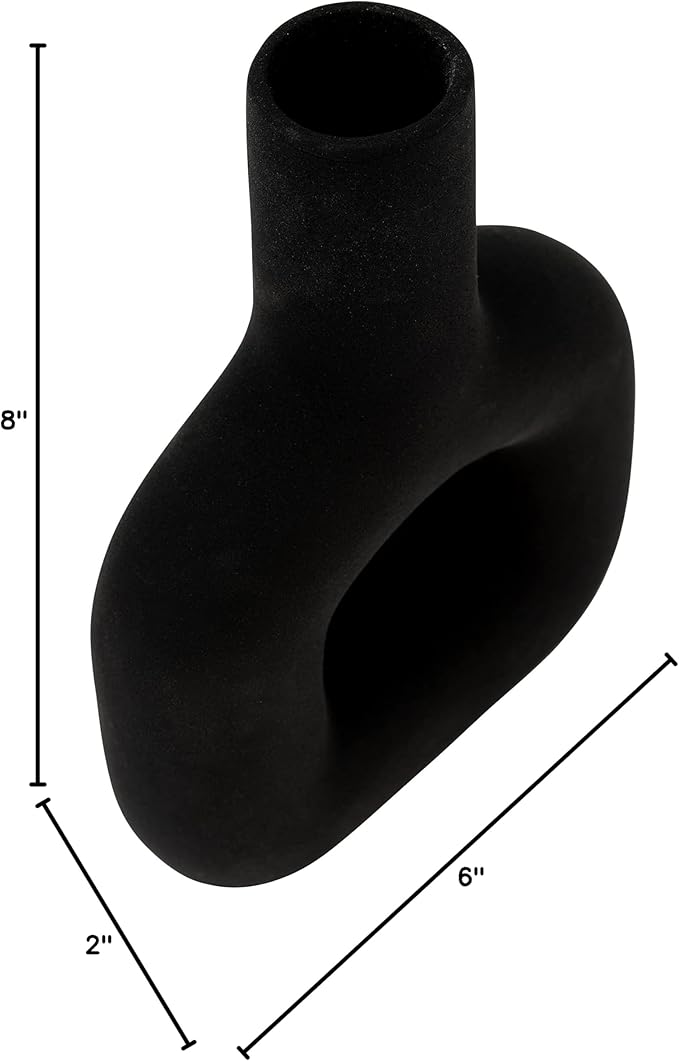 Sagebrook Home Modern Stoneware Vase - Matte Dolomite Decorative Accent for Home, Office & Living Room - Contemporary Minimalist Design - 8" Black