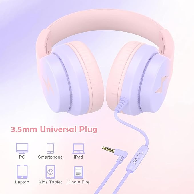 2 Pack Kids Headphones, Wired Headphones for Kids Over Ear with Microphone, 85/94dB Volume Limiter Headphone for Girls Boys, Foldable Headphone for Learning & Entertainment