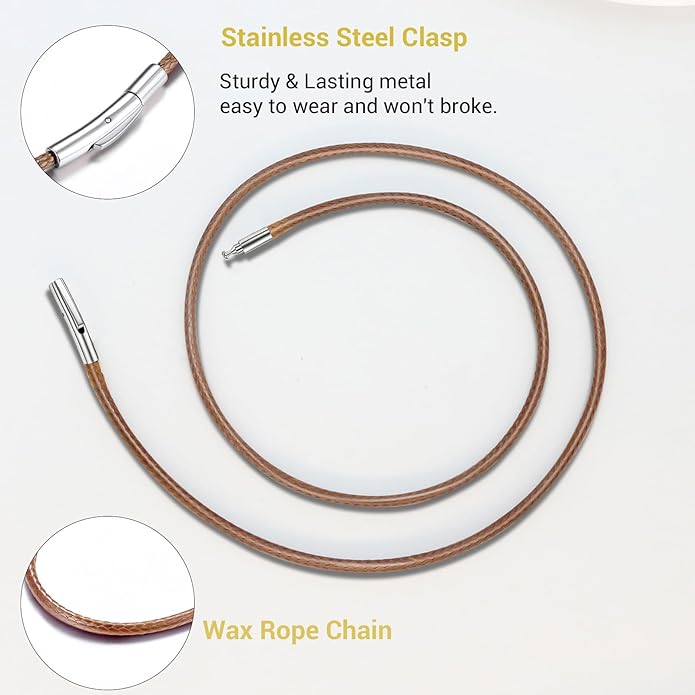 Leather Necklace Cord with Stainless Steel Clasp, Black/Brown Color Waterproof Wax Rope Chain 2mm 3mm Wide Braided Cord String Necklaces for Men Women 16"-30"