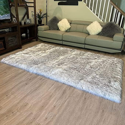 LAMBZY High Pile Super Soft Faux Sheepskin Rug (White/Black, 2'x3')
