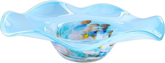 Hand Blown Murano-style Art Glass Bowl, 10.2-Inch Large Decorative Centerpiece for Table, Cobalt Blue Fruit Display & Kitchen Counter Decor