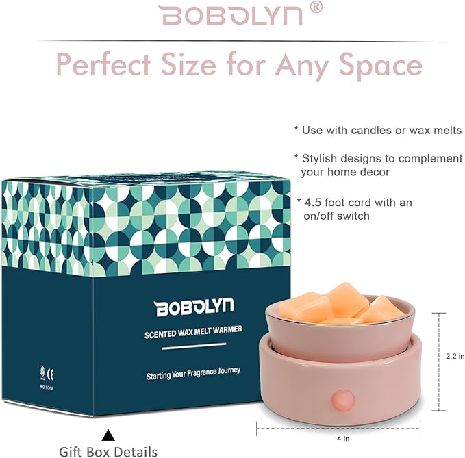 Bobolyn Candle Warmer for Scented Wax Melts 4-in-1 Electric Ceramic Candle Burner for Scented Wax Cubes Fragrance Melter for Home Office Bedroom Gift & Decor