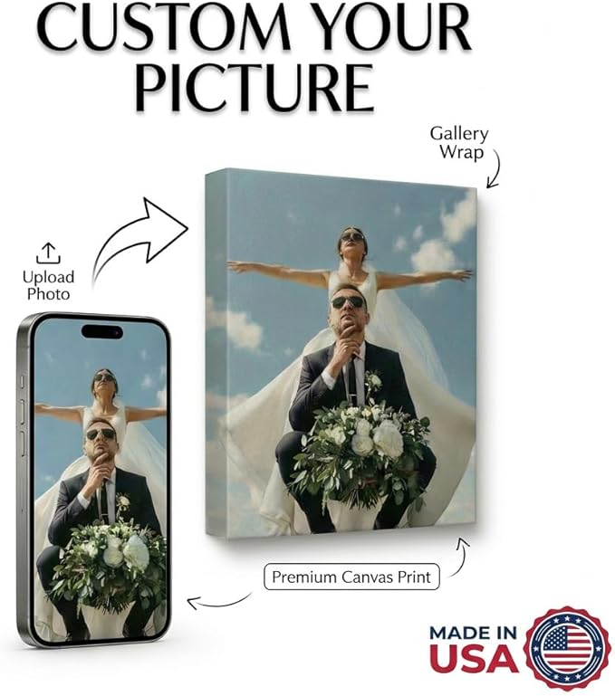 Custom Canvas Prints with Your Photos, Frameless Wall Art Canvas, Personalized Photo Print for Home Decor, Family & Pet Pictures, Gifts for Birthday & Anniversary, Made in USA (14"L x 11"W)