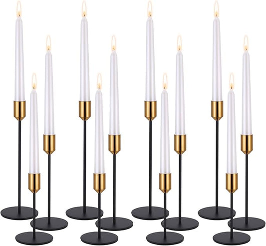 Set of 12 Candle Stick Candle Holder Black Candlestick Holders Metal Taper Candle Holders for Wedding Tables Centerpieces Candlelight Dinner Home Decor(Candles not Include)