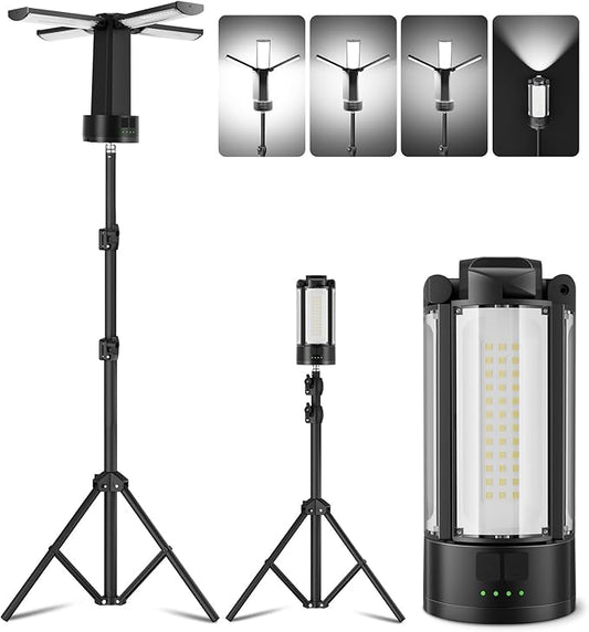 CORESLUX 10400mAh Rechargeable Camping Lights with Stand, 6000K Portable Work Light with 4 LED Lamp Heads, Magnetic Work Light Camping Essentials for Outdoor Work, Garage, Camping, Fishing