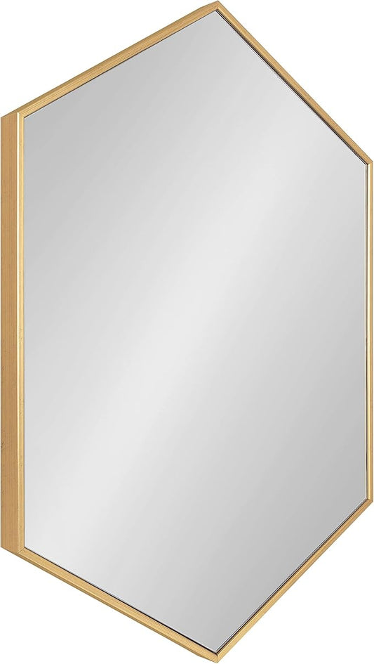 Kate and Laurel Rhodes Modern Hexagon Wall Mirror, 24" x 36", Gold, Chic Geometric Wall Mirror