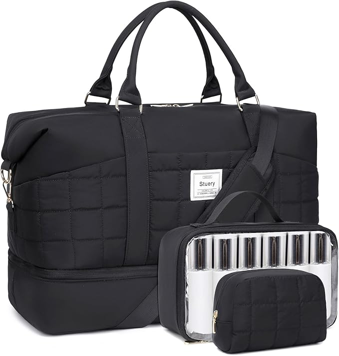 Weekender Bag, Large Travel Duffel Bag for Women, Carry on Overnight Bag with Shoe Compartment and Toiletry Bags