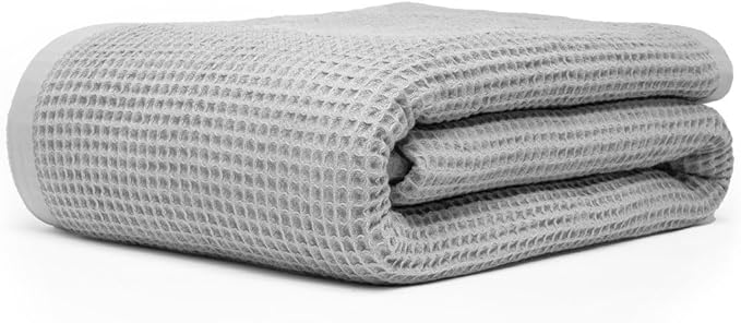 GOTS Certified Organic Cotton Waffle Weave Cozy Throw Blanket, 50"X60", Modern Home Decor, Soft Bed Blanket - Scottish Grey