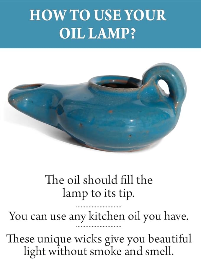 Herodian Blue Glazed Oil Lamp with Handle – Authentic Biblical Clay Candle Holder Replica from The Holy Land - Handmade Judaica & Christian Faith Gift with Certificate of Authenticity
