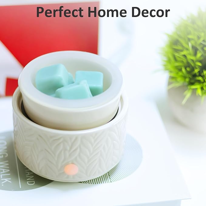 EQUSUPRO Wax Melt Warmer for Scented Wax - with 1 pc Silicone Dish Candle Wax Warmer Ceramic 3-in-1 Electric Wax Burner Fragrance Wax Melter for Home Office Bedroom Gift & Decor