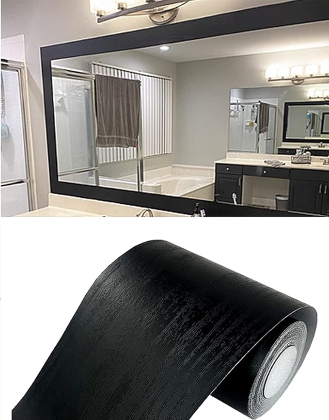 10M Black Wood Grain Removable PVC Waterproof Border Wall Decor Removable Self Adhesive Kitchen Bathroom Tiles Sticker Wallpaper 4.2x390 (4inch)