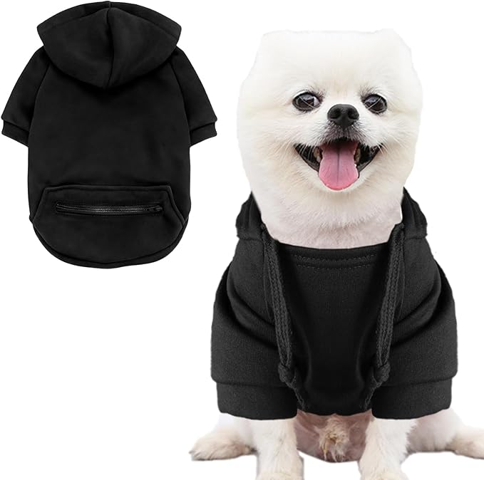 Jecikelon Pet Dog Cold Weather Coat with Pocket Winter Dog Hoodie Warm Puppy Clothes for Small Dogs Chihuahua Clothing (Black, X-Large)