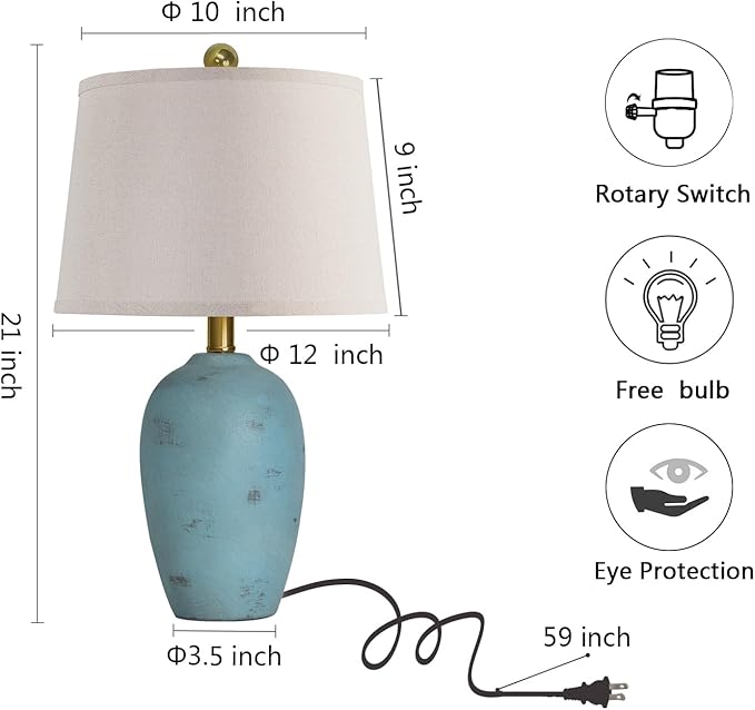 21'' Set of 2 Farmhouse Ceramic Lamps for Bedroom, Traditional Nightstand Bedside Desk Table Lamp for Living Room Office Dorm, 2 Bulbs Included