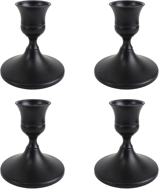 Vintage Black Taper Candle Holders Set of 4, Metal Candlestick Holders Elegant Handcrafted Décor for Weddings, Dining & Meditation,Table Centerpiece, Party, Christmas Decoration or Home Decor
