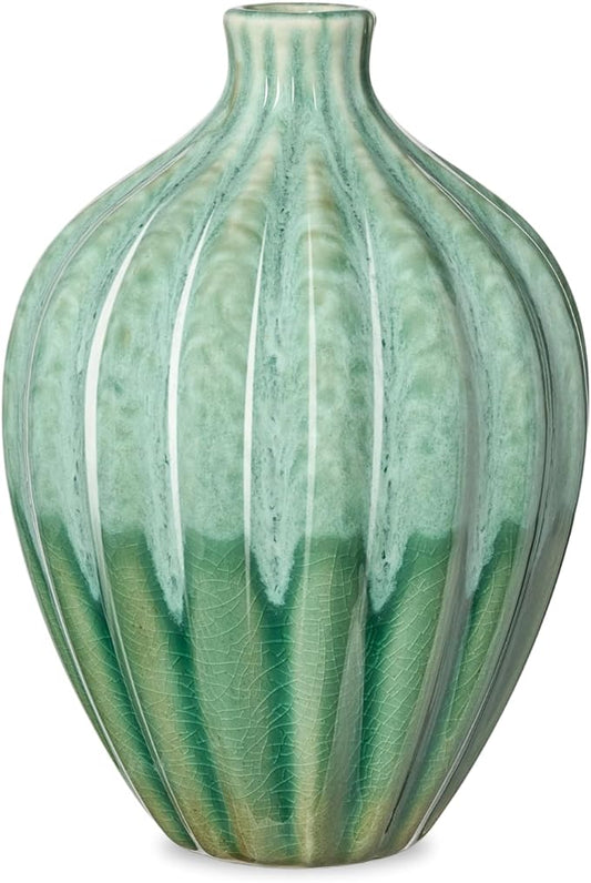 Torre & Tagus 6" Reactive Glaze Ceramic Green Bud Vase - Mint Green Two-Tone Handmade Textured Vases for Home Decor & Flowers as Small Decorative Accents for Coffee Table & Shelf (Allium 6 Inch Vase)