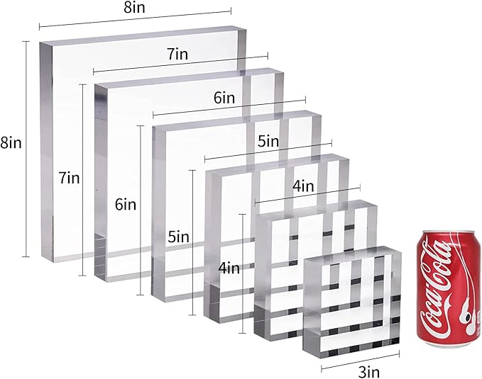 CiaoHER 1in Thickness 4in Square Acrylic Cube Display Block Clear Polished Pedestal Stand Riser Solid Base 4" x 4" x 1", 1 Pack