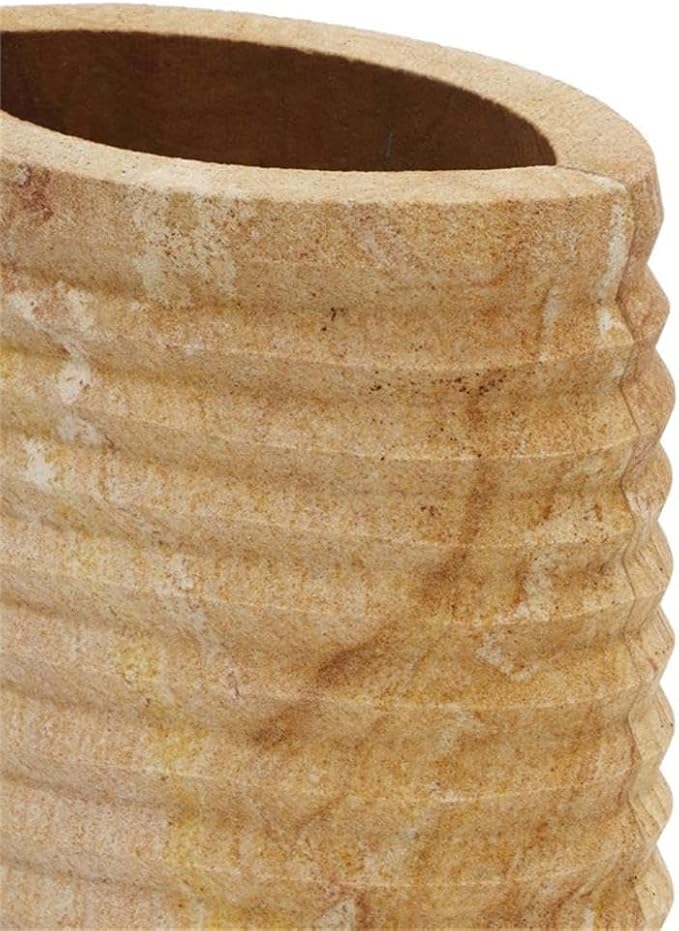 Pemberly Row Handmade Transitional Ribbed Stone Vase in Sandstone