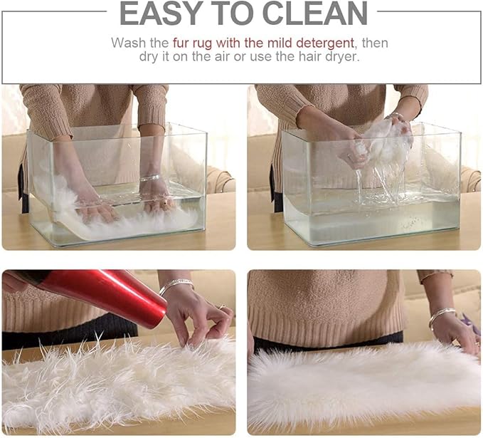 Softlife Square Faux Fur Sheepskin Chair Cover Seat Cushion Pad Super Soft Area Rugs for Living Bedroom Sofa (1.6ft x 1.6ft, White, pack of 2)