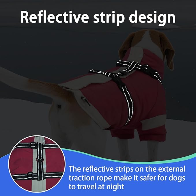 MIGOHI Ultra Thick Dog Jacket,Reflective Medium Dog Coat with Harness Built in,Warm Pet Winter Coat Zip Up Puffer Jacket with Furry Collar for Medium Dogs with Legs Outdoor Adventure,L,Pink