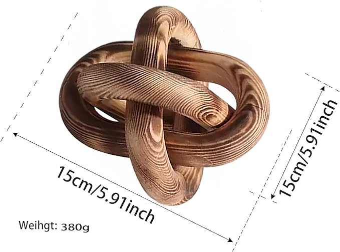 Wood Knot Chain Link Decor - 3 Link Boho Wooden Hand Carved Decorative Wooden Links Knots for Coffee Table Entryway Modern Farmhouse Shelf Decoration (Burn Color)